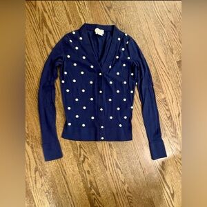 kate spade new york blue embellished button front silk/cashmere cardigan XS